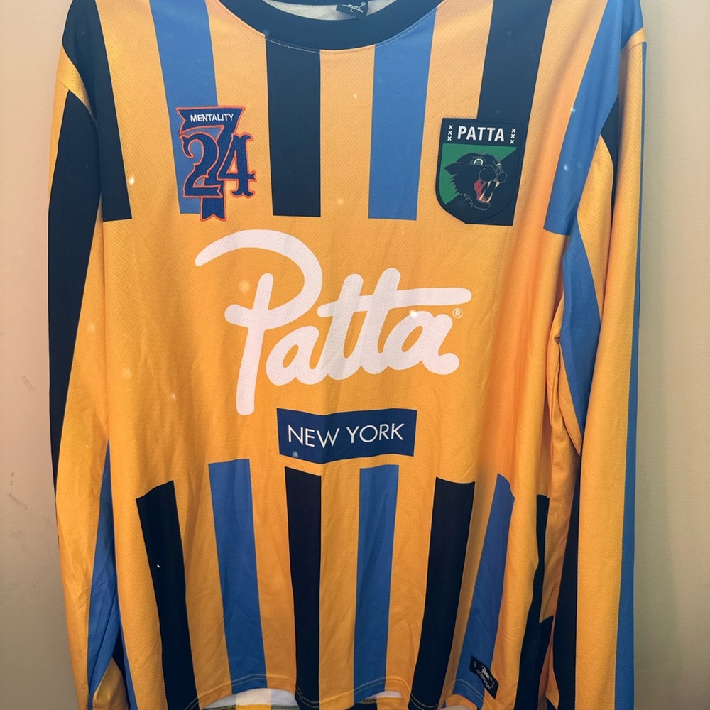 Patta New York Yellow and Blue Striped Long Sleeve Jersey Large